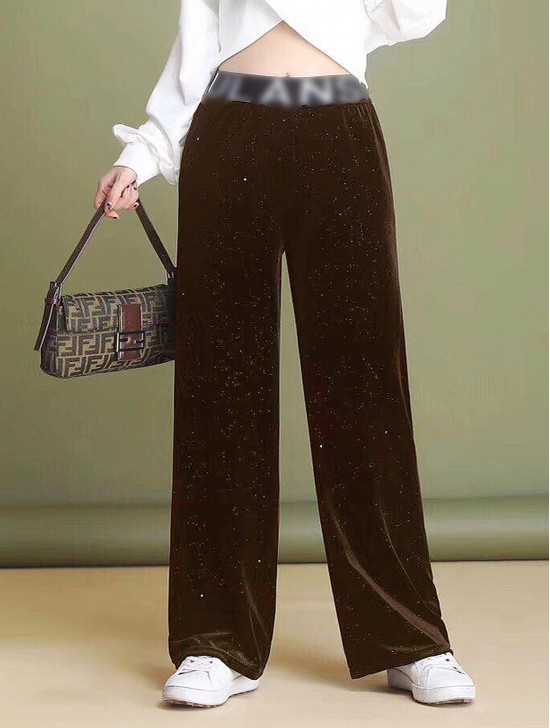 Velvet High Waist Wide Leg Pants W/ Tiny Sequins